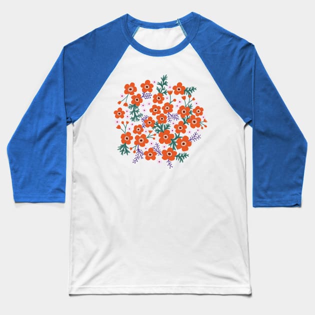 Buttercup garden in coral and lavender Baseball T-Shirt by Natalisa